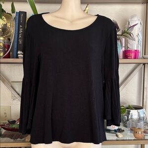 Women's Black Bell Sleeve Scoop Neck Top Dolan Anthropologie